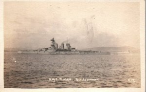 British Royal Navy HMS TIGER Battlecruiser  -  RPPC Photo WWI c1910