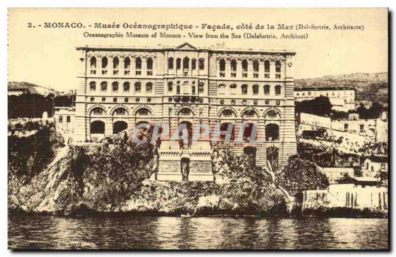 Monaco Oceanographic Museum Old Postcard New Facade side of the sea aquarium