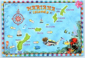 MARIANA ISLANDS ~ Beautiful ILLUSTRATED MAP Guam, Cartograph 4½x6½ Postcard