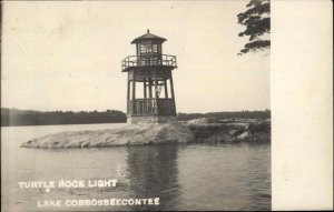 Lake Cobbosseecontee ME Maine Turtle Rock Lighthouse Real Photo Postcard