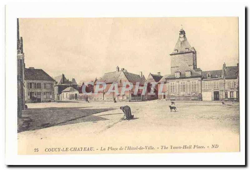  Coucy the Castle Vintage Postcard the place of the town hall