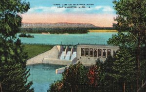 Vintage Postcard Tippy Dam Manistee River Second Largest Near Manistee Michigan