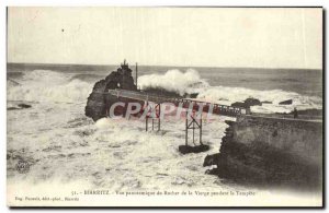 Old Postcard Biarritz panoramic view of the Rocher de la Vierge During Storm