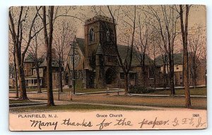 PLAINFIELD, NJ New Jersey ~ GRACE CHURCH 1909 Union County PCK Postcard