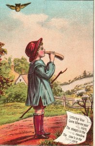 1880s-90s Little Boy Blue Come Blow me Your Horn Sheep in the Meadow Trade Card