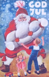1910s Santa Claus Big Present Children Signed Vintage Christmas Postcard Sweden