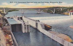 U S Government Dam And Locks And Ford Bridge Minneaplis Minnesota