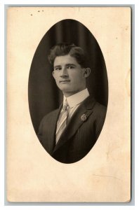 Vintage 1910's RPPC Postcard Photo of Handsome Young Man in Suit and Tie