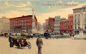 J42/ Watertown New York Postcard c1910 Public Square South Stores 68