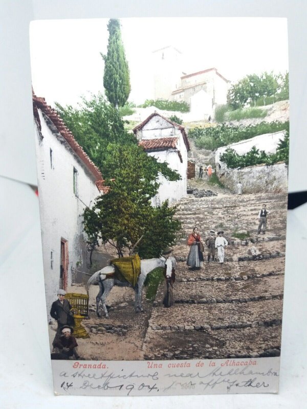 Una Cuesta de la Alhacaba Granada Vintage Postcard Espana