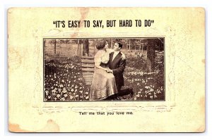 Postcard It's Easy To Say But Hard To Do c1912 Postmark Romantic Couple On Swing