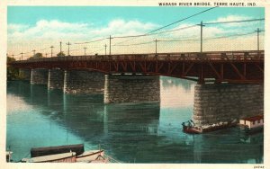 Vintage Postcard 1920's Wabash River Bridge Terre Haute Ind Indiana
