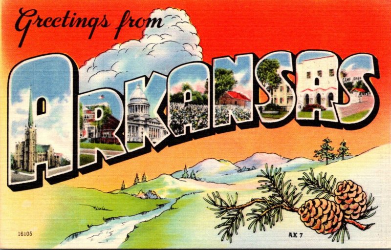 Arkansas Greetings From Large Letter Linen 1948