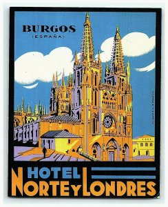 Hotel Nortey Londres Burgos Spain Luggage Label Vtg Sticker Stamp Poster  