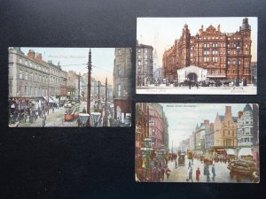 Manchester 3 x MIDLAND HOTEL & MARKET STREET Animated Scene c1904 Postcard