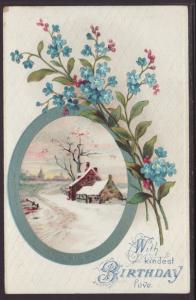 With Kindest Birthday Love,Scene,Flowers Postcard BIN