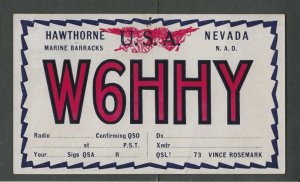 1933 Early Ham Radio (QSL) Card Call Letters W6HHY From Hawthorne Nv