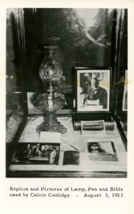 VT - Plymouth. Replica & Pictures of Lamp, Pen, Bible of President Coolidge A...