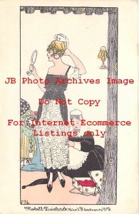 Artist Signed M.N., Modell Zwieback, Art Nouveau, Woman Getting Ready to Go Out