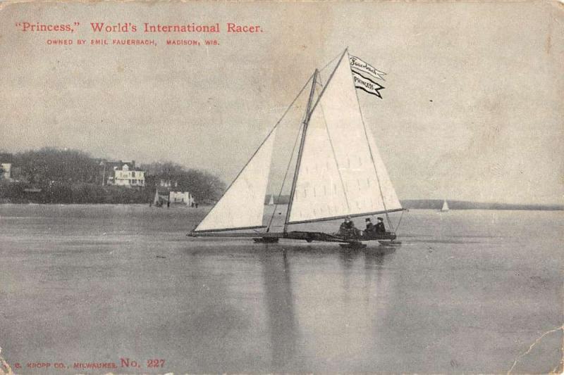 Madison Wisconsin Princess Worlds Sail Boat Racer Antique Postcard K103248