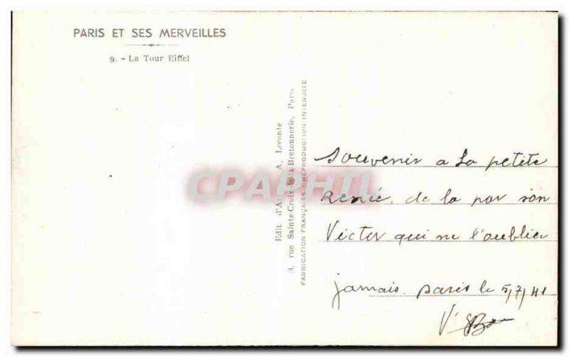 Old Postcard Paris Eiffel Tower Peniche Its Wonders