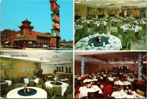 VINTAGE CONTINENTAL SIZE POSTCARD MULTIPLE VIEWS OF CHIAM RESTAURANT CHICAGO 60s