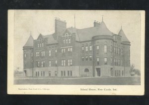NEW CASTLE INDIANA SCHOOL HOUSE VINTAGE POSTCARD RPO CANCEL 1909