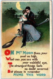 c1910s Mr Moon Man Poem Exaggerated Spoon Crescent Face Embossed Romance PC A145