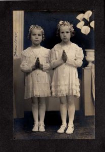 ME First Communion Two Young Girls Biddeford Saco Maine Real Photo RPPC RP