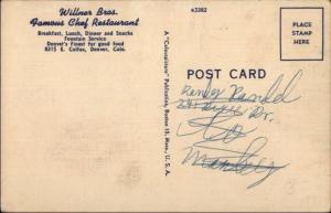 Denver CO Willner Bros Roadside Old Cars Black Man Shef Sign Linen Postcard