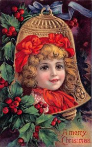 CHRISTMAS HOLIDAY CHILD BELL EMBOSSED POSTCARD (c. 1910)