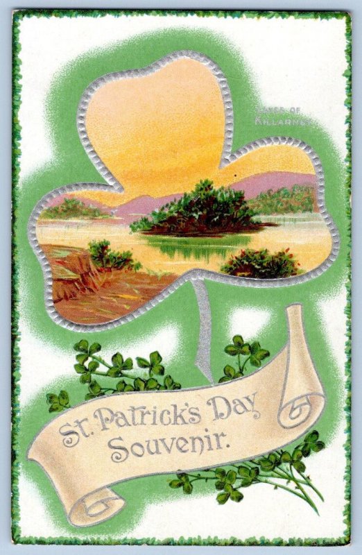1910's ST PATRICK'S DAY SOUVENIR LAKES OF KILLARNEY EMBOSSED ANTIQUE POSTCARD