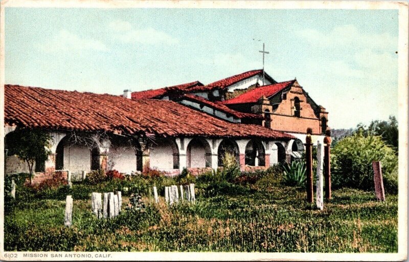 Mission San Antonio California Church Cross Flowers Detroit Pub UNP VNG Postcard 