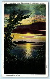 LAKE BLOOMINGTON, Illinois IL ~ Sunset View  PUMPING PLANT 1945  Postcard