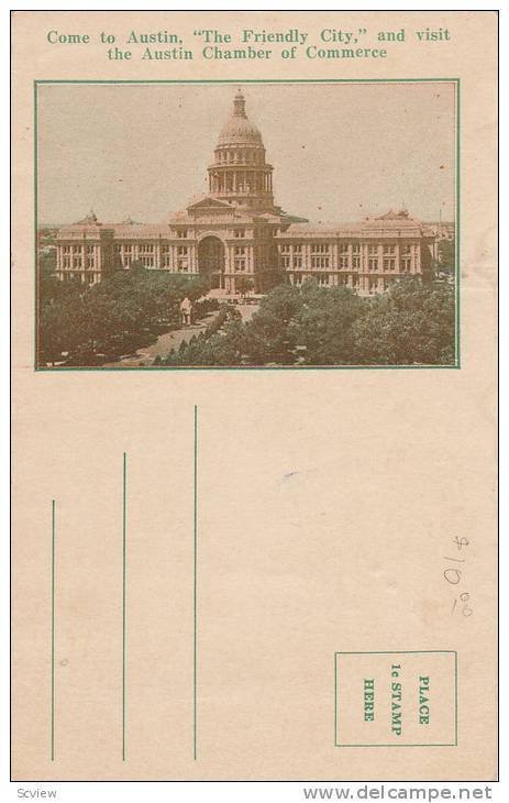 Austin Chamber Of Commerce, Description Of The Capitol Building, Austin, Texa...