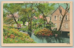 Cape Cod Massachusetts~The Old Mill Sandwich ~1940s Linen Postcard