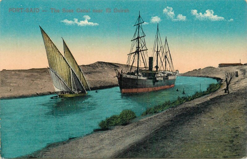 Egypt Port Said El Guirah The Suez Canal entrance cruiseship passing sailboat