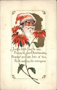 Christmas Santa Claus Poinsettia Poem Embossed c1900s-10s Postcard