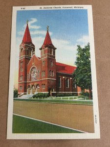 VINTAGE.01 LINEN POSTCARD - UNUSED - ST. AMBROSE CHURCH, IRONWOOD, MICHIGAN