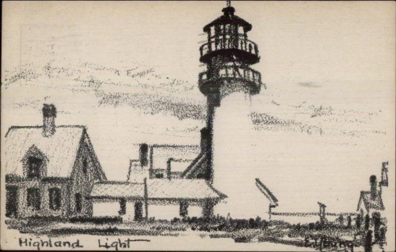 Cape Cod Highland Lighthouse Artist Drawn Used 1947 Postcard