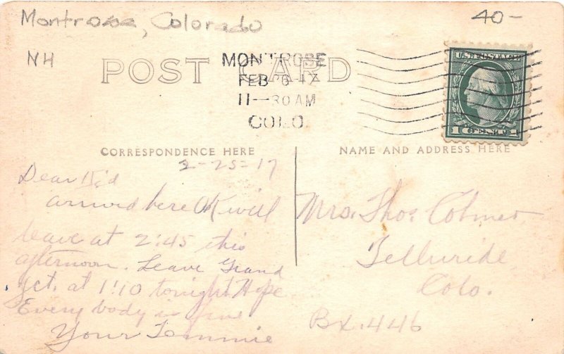 J38/ Montrose Colorado RPPC Postcard c1910 Bank Stores People 261