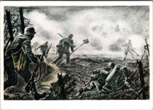 Mint Germany Military Artist Postcard Wehrmacht WWII Front Line Troops