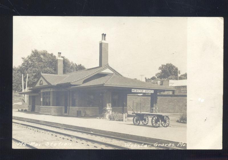 RPPC WEBSTER GROVES MISSOURI PACIFIC RAILROAD DEPOT STATION REAL PHOTO POSTCARD