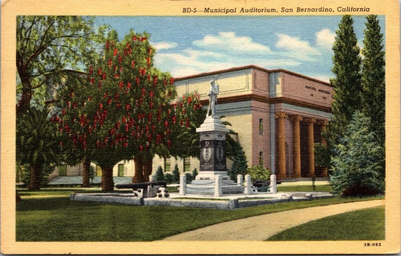 CALIFORNIA San Bernardino auditorium VINTAGE POSTCARD LINEN 