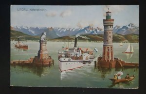 Mint Vintage Germany Lindau Lighthouse Bavarian Lion Illustrated Postcard