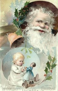 1890 Christmas Coffee Lion Trade Card Spice Woolson Victorian Santa Baby & Doll 