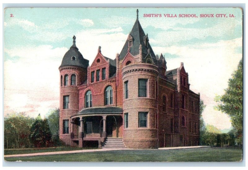 1910 Smith's Villa School Exterior Building Sioux City Iowa IA Vintage Postcard