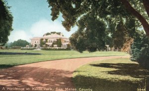 Vintage Postcard 1910's A Residence At Menlo Park San Mateo County California CA