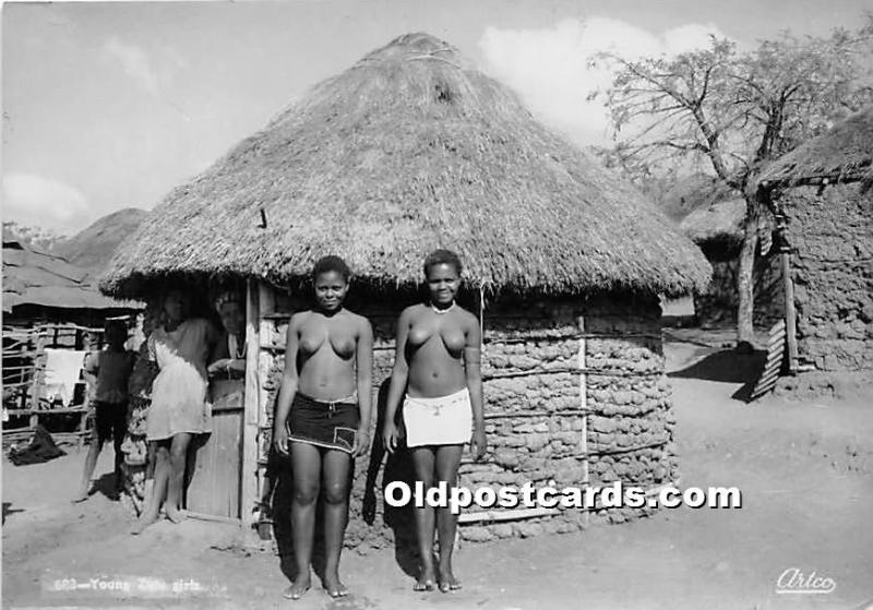 Young Zulu Girls African Nude Unused card is curled a little does not lay fla...