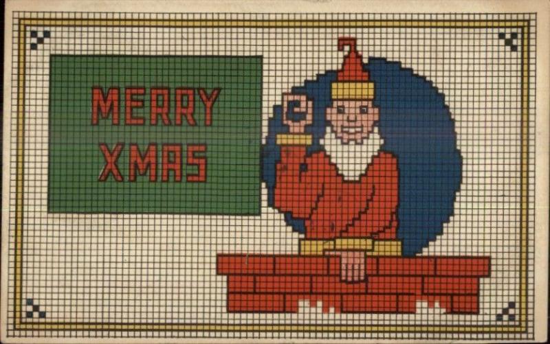 Christmas Art Deco Santa Claus Needle Point Motif c1910 Postcard